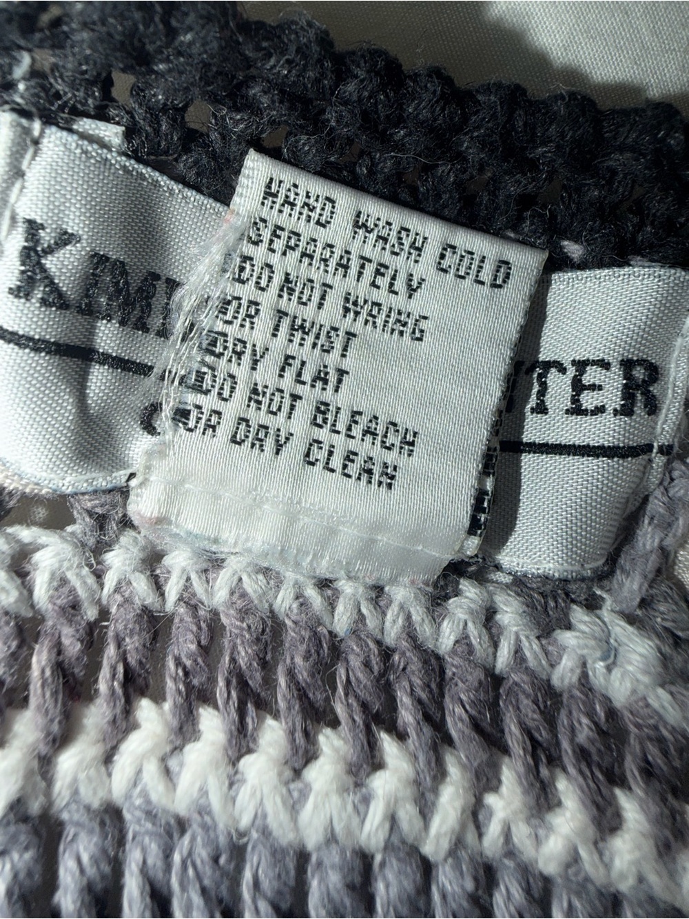 Kimberly Hunter Vintage Crochet Striped Vest With Ribbons— Black, Gray & Cream - Picture 3 of 6